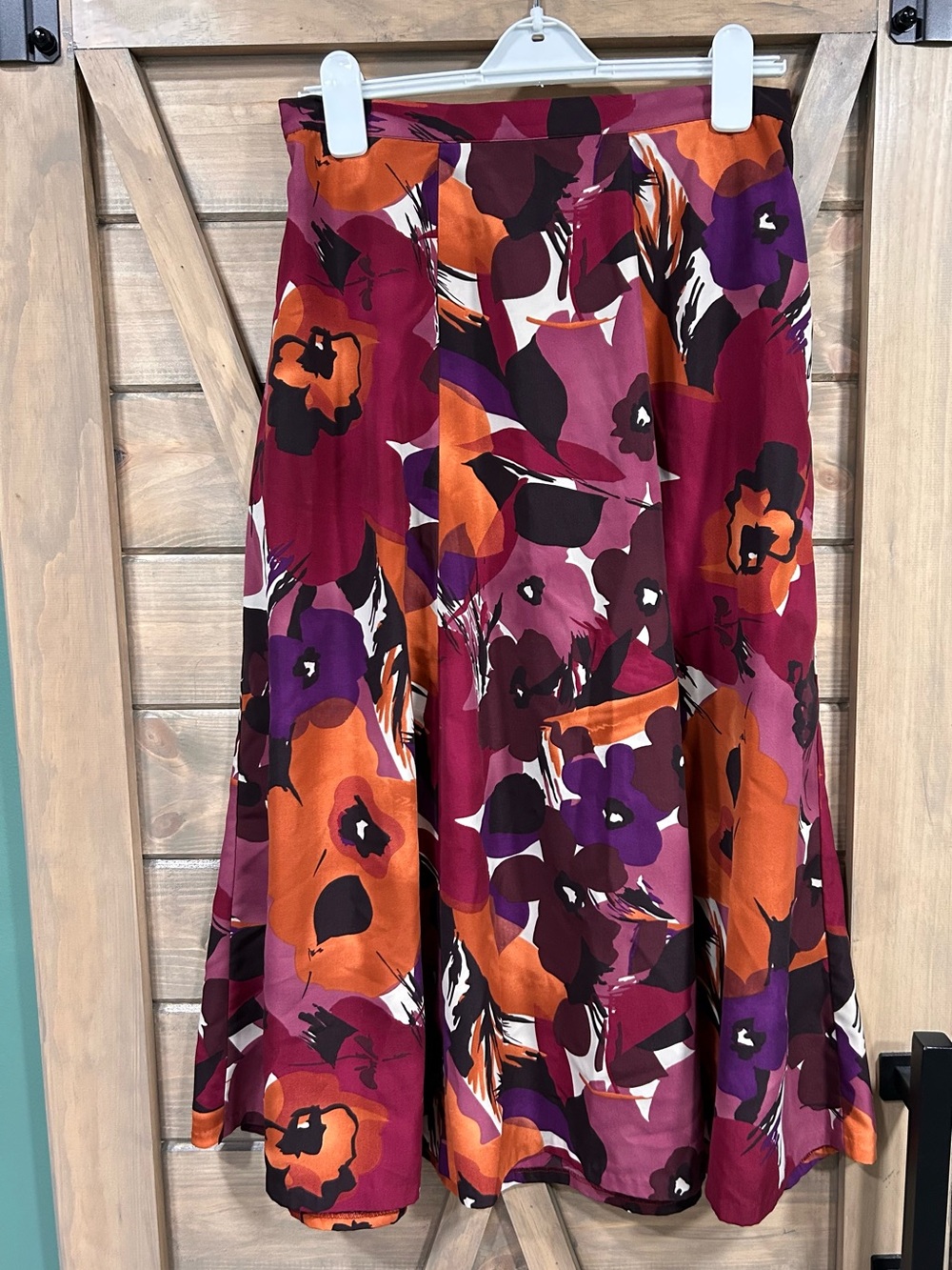 Bold Fall Floral Circle Skirt in Burgundy, Orange & Purple